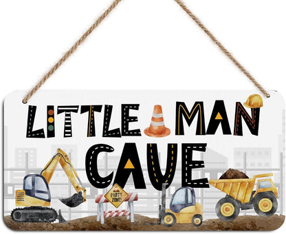 Little Man Cave Sign for Boys Construction Trucks Wooden Door Wall Hanging | Little Man Cave Sign, Gamer Room Decor For Boys, Nursery Decor Rustic Baby Room Toddler Boy Gamer Decor