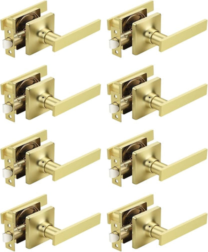 Mengico 8 Pack Passage Door Levers Gold Finish, No-Locking Keyless Square Door by Mengico
