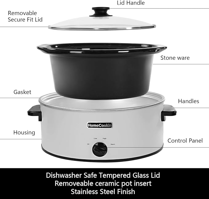 HOMECOOKIN 8 Quart Slow Cooker Oval Manual Pot Food Warmer - Image 3
