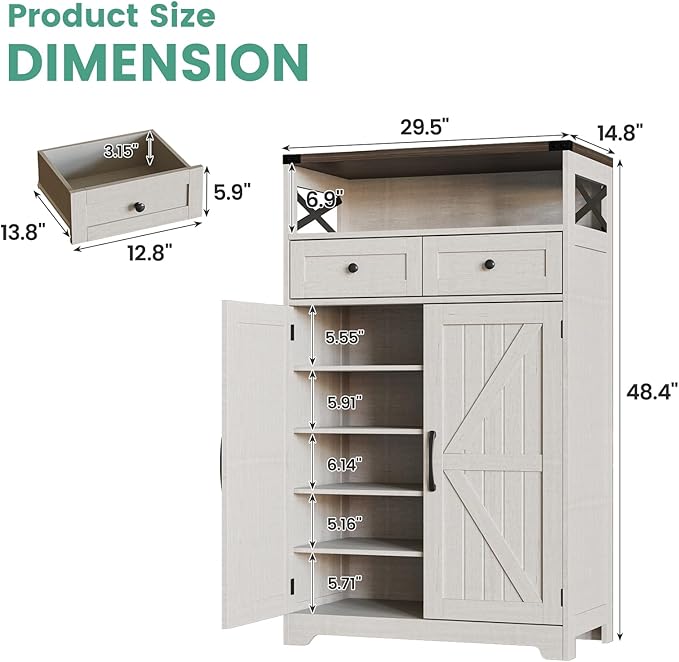 Maupvit Shoe Cabinet with Doors, 6-Tier Farmhouse Shoe Storage Cabinet with 2 - Image 2