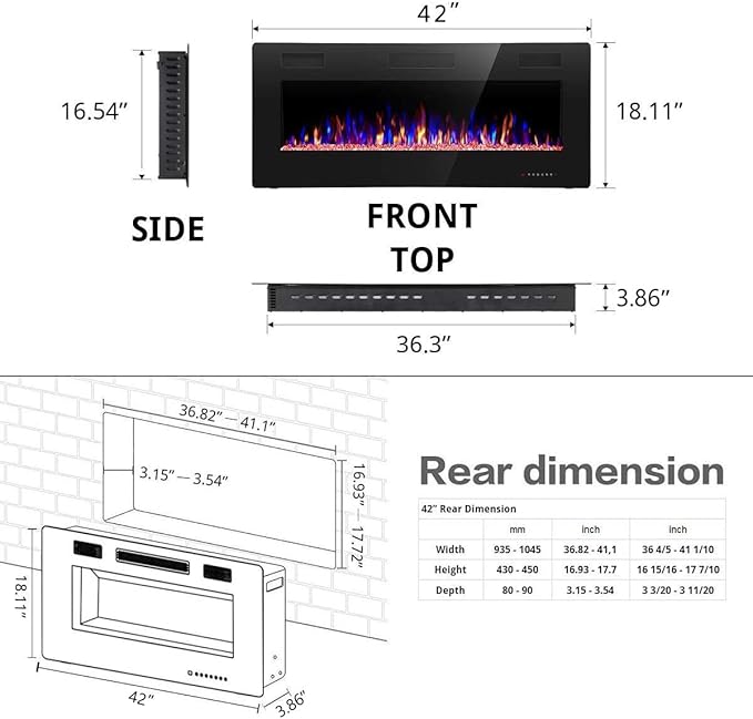 R.W.FLAME 42IN Recessed and Wall Mounted, The Thinnest Fireplace, Low Noise - Image 3