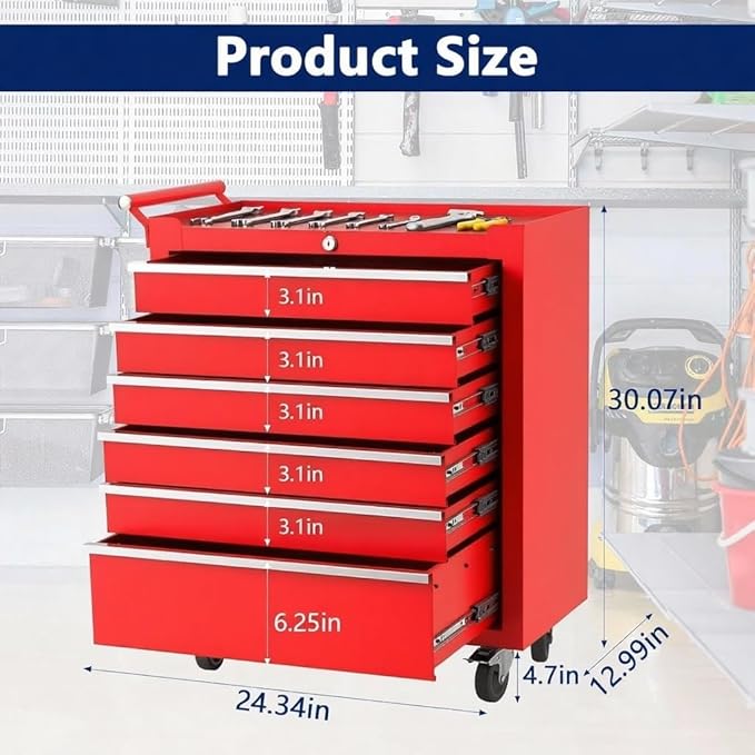 IDEALHOUSE Rolling Tool Chest, 6 Drawers Tool Storage Cabinet, Toolbox - Image 2