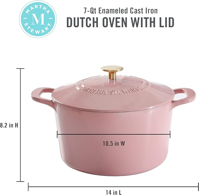 MARTHA STEWART Gatwick 7-Quart Enamel Cast Iron Dutch Oven Pot - Image 2