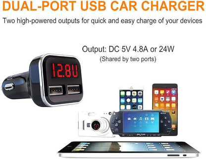 Jebsens 4.8A 24W Dual USB Car Charger Volt Meter Car Battery Monitor - Image 2