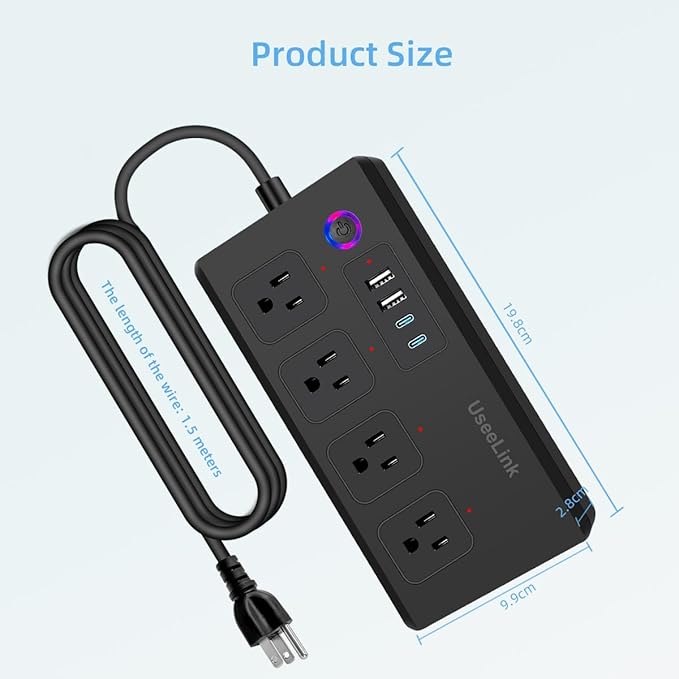 UseeLink Smart Power Strip, 4 Outlets and 4 USB Ports 2A2C, 5 ft. Cord - Image 6