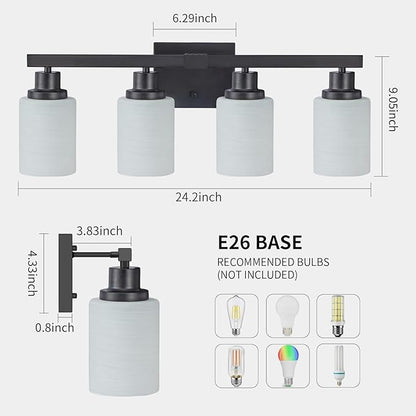 DIKAIDA Bathroom Light Fixtures, 4-Light Matte Black Bathroom Vanity Lights - Image 3