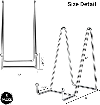 IBosins 5 Pack 6 Inch Plate Holder Display Stands, Metal Silver Frame Stand - Image 2