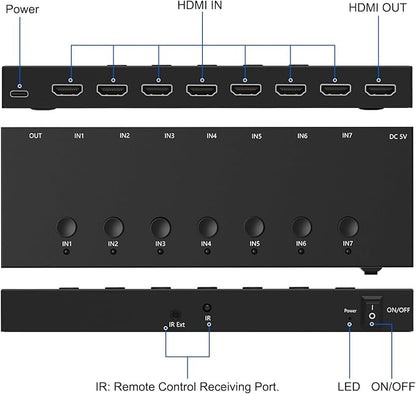 Y.D.F 7 Port HDMI Switch, 4k@60Hz HDMI Switcher 7 in 1 Out HDCP 2.0 Manual HDMI - Image 8