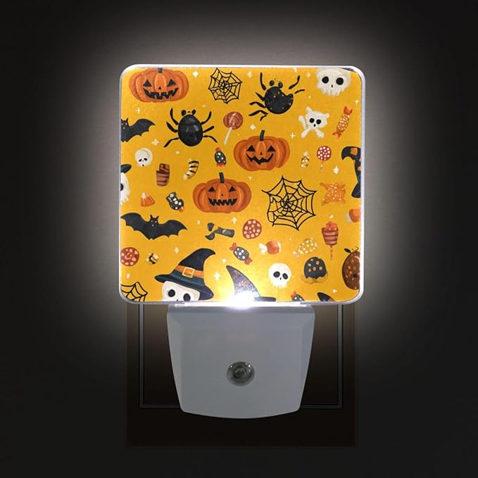 Pigsaly Led Night Light Cute Halloween Pumpkin Witch Hat Bat Skull Spider Web - Image 4