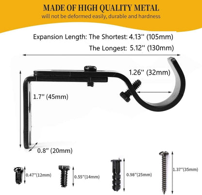 Heavy Duty Adjustable Curtain Rod Brackets and Holders - For 1 1/8 Inch & 1 1/4 Inch Rod, 2 PCS Black