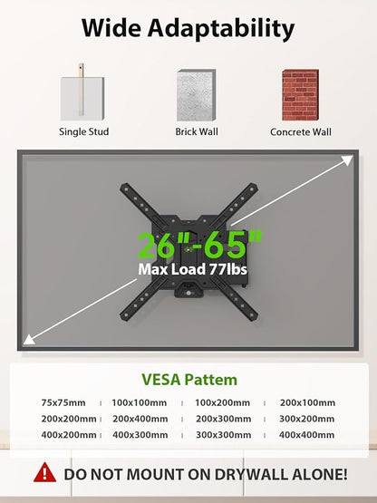 USX MOUNT UL Listed Full Motion TV Mount, Swivel Articulating Tilt TV Wall Mount - Image 7