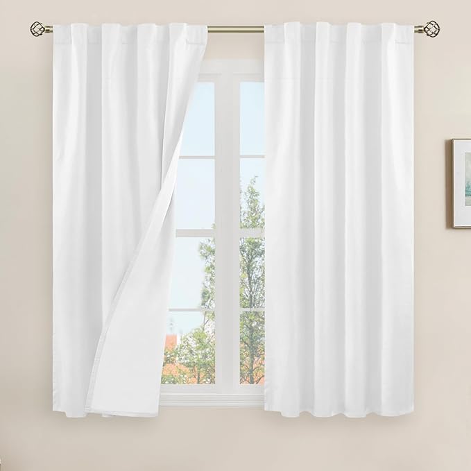 LAMIT Natural 100% Blackout Linen Curtains, 45 Inches Linen Textured Thermal by LAMIT