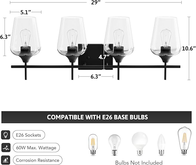 VONLUCE Bathroom Vanity Light, 4 Light Bathroom Light Fixture Over Mirror - Image 5