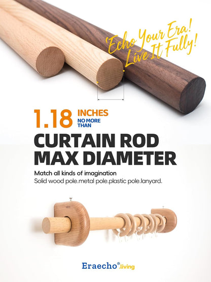 Eraecho,Semi-circle,Solid Wood Black Walnut Curtain Rod Bracket, 1.25 Inch Aperture for Roman Pole, Formaldehyde-Free Natural Finish, Quick Installation Removal, for Living Room Bedroom (Black Walnut)
