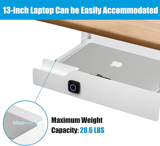Lumil Under Desk Drawer with Lock, 16 inch Under Desk Storage Drawer, Under - Image 3