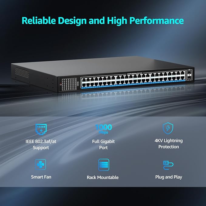 48 Port Gigabit PoE Switch Unmanaged - Image 3