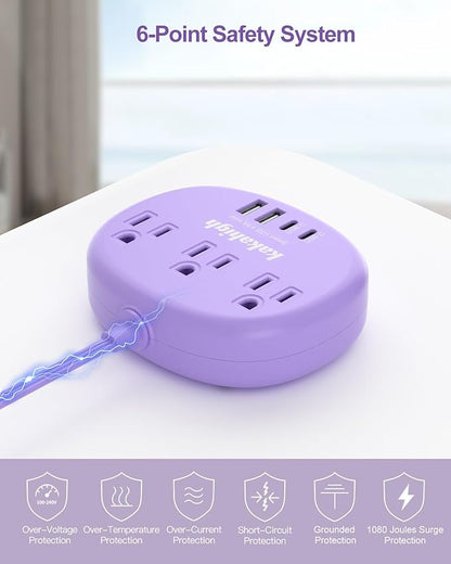 Purple Extension Cord with Surge Protected 1080J - 5 FT Flat Power Strip - Image 7