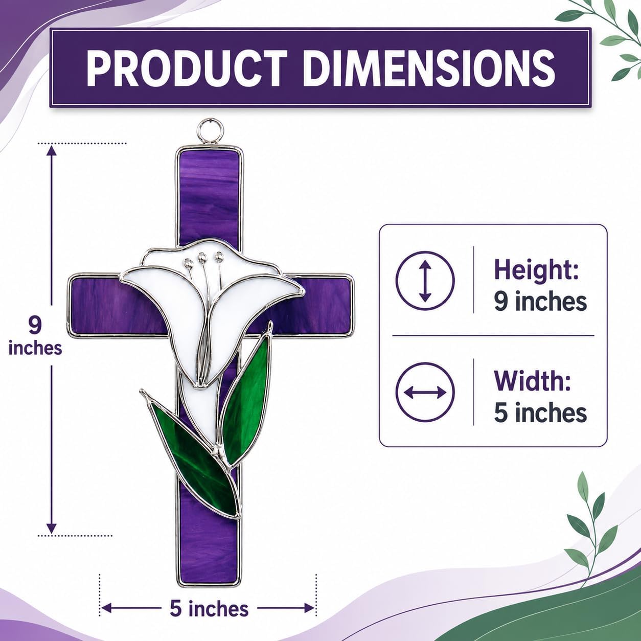 SassyXpressions Stained Glass Cross with Lily – 9x5inch – Handcrafted Window Hanging Christian Cross – Decorative Home Décor, Prayer Room Ornament – Religious Keepsake, Faith-Inspired Christian Gift
