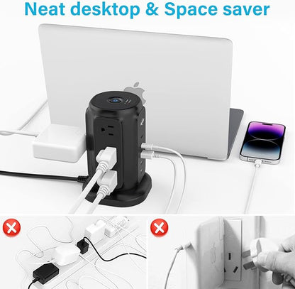 AiJoy Power Strip Tower with 9 AC Outlets and 5 USB Ports, Flat Plug 1625W - Image 6