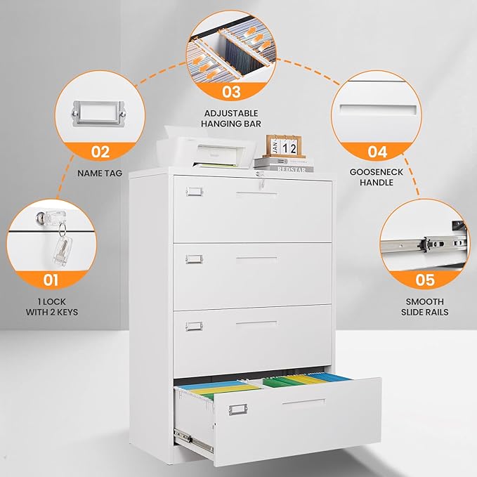 4 Drawer File Cabinets for Home Office, Metal Filing Cabinet - Image 6