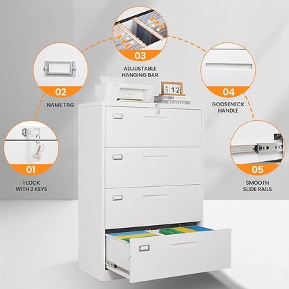 4 Drawer File Cabinets for Home Office, Metal Filing Cabinet - Image 6