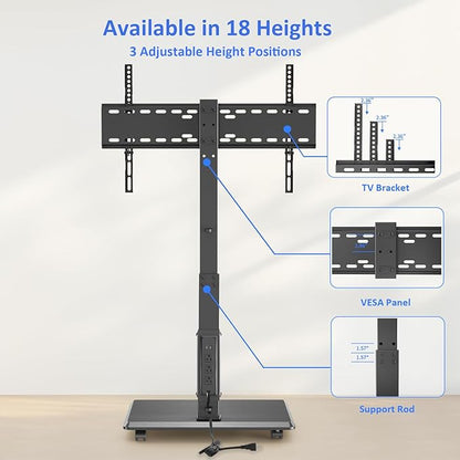 Afaloona Rolling TV Stand with Power Outlet, Mobile TV Stand - Image 5