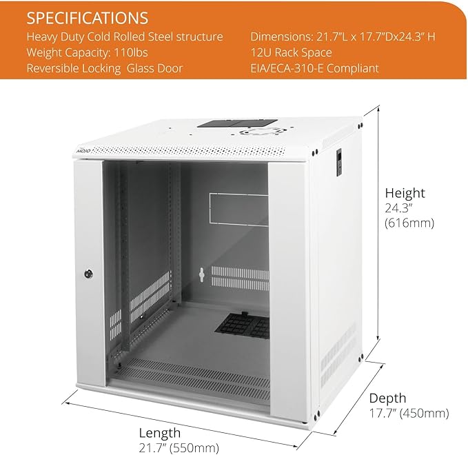 Tecmojo 12U Wall Mount Rack Network Cabinet - Image 2