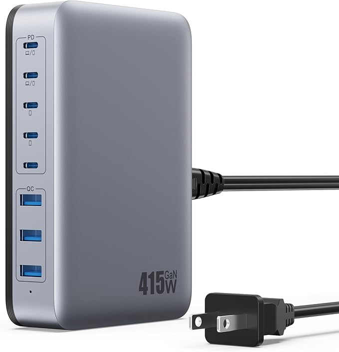 USB C Charger 415W USB C Charger Block, 8-Ports GaN IV Fast Charging Station Hub by Kioson