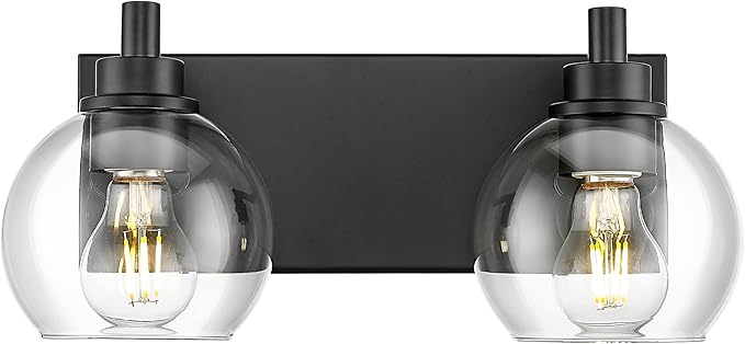 METWET Bathroom Light Fixtures, 2 Light Matte Black Vanity Light, Modern Wall by Metwet