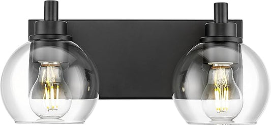 METWET Bathroom Light Fixtures, 2 Light Matte Black Vanity Light, Modern Wall by Metwet
