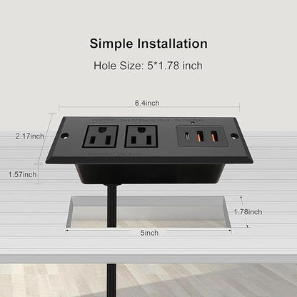 20W Recessed Power Strip USB C Fast Charge Desk Power Outlet Type C Flush - Image 2