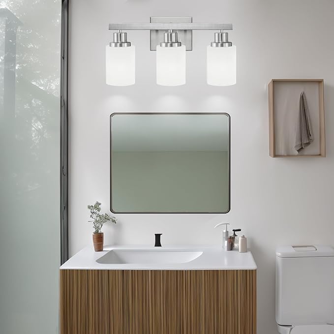 DIKAIDA 3-Light Bathroom Light Fixtures, Nickel Vanity Light, Modern Bathroom - Image 6