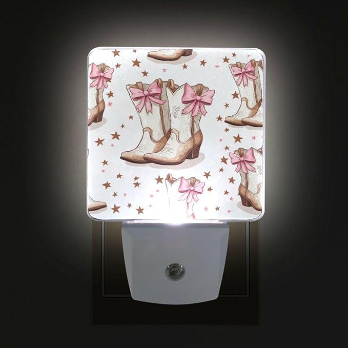 Pigsaly Led Night Light Cowgirl Boots Bows Night Light Plug in Wall Lamp Smart - Image 4