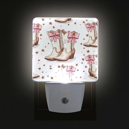 Pigsaly Led Night Light Cowgirl Boots Bows Night Light Plug in Wall Lamp Smart - Image 4