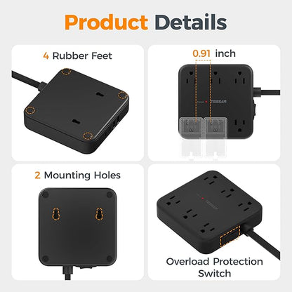 TESSAN 10Ft Black Extension Cord - Image 8