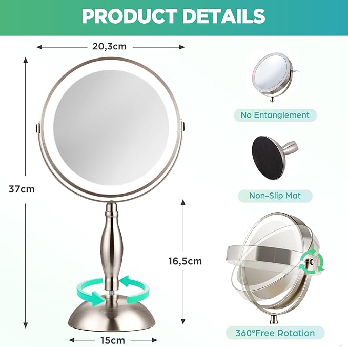 20x Magnifying Mirror with Light, 5000mAh Lighted Makeup Mirror with 3 Color - Image 6