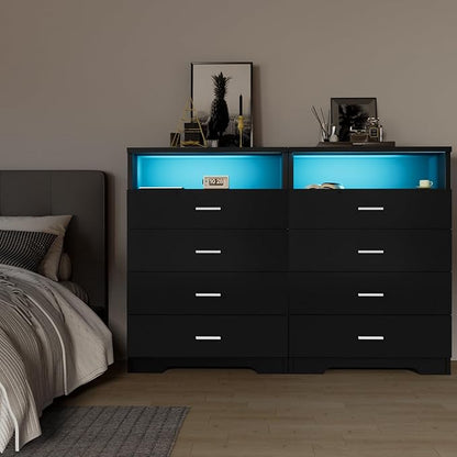 Dresser with Power Outlets and LED Lights Wooden 4 Drawer Dresser with Large - Image 7