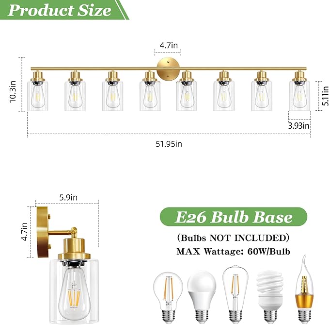Guliaofo 8-Light Brushed Gold Vanity Lights - Image 2