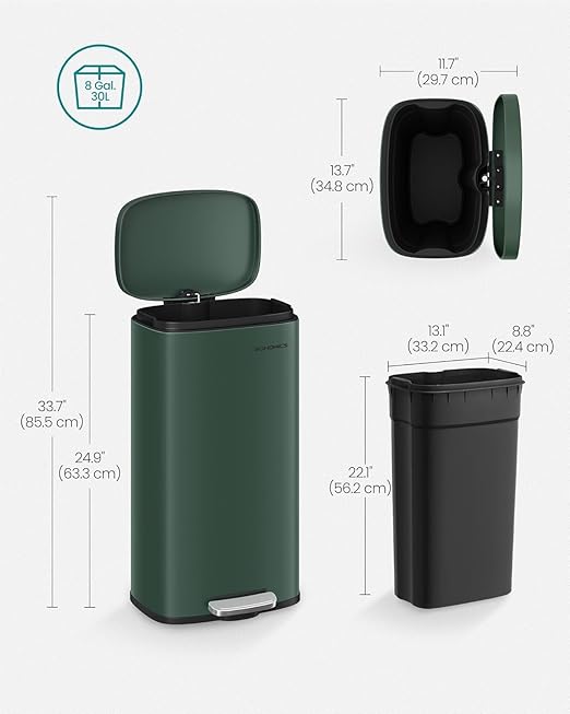 SONGMICS Trash Can with Lid, 8 Gallon Garbage Can, Stainless Steel Small Waste - Image 6