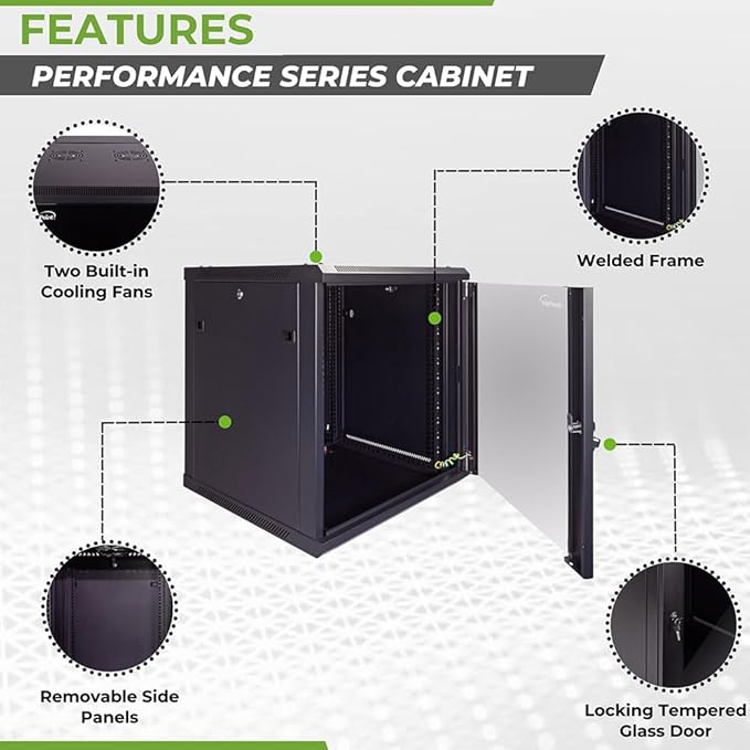 NavePoint 12U Server Cabinet Wall Mount Rack Enclosure Includes 2 Fans - Image 2