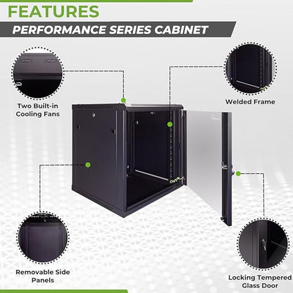 NavePoint 12U Server Cabinet Wall Mount Rack Enclosure Includes 2 Fans - Image 2