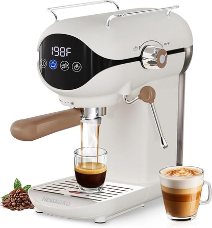 Espresso Machine with Steam Milk Frother Semi Automatic 20 Bar Compact White by Unknown