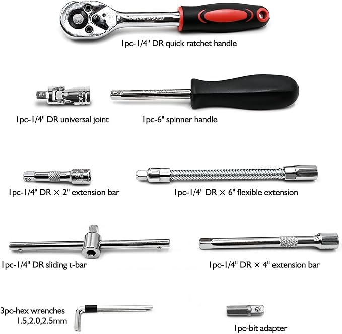 Egofine 46 Pieces 1/4 inch Drive Socket Ratchet Wrench Set, - Image 4