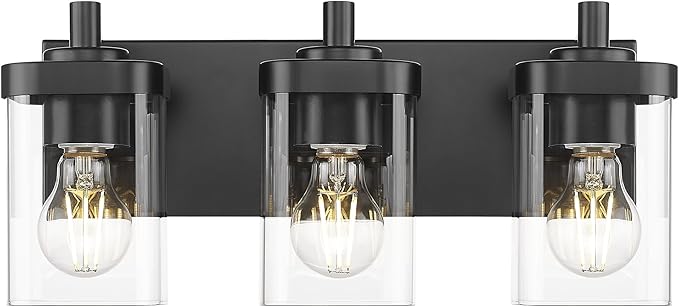 METWET Bathroom Light Fixtures Over Mirror, 3-Light Matte Black Vanity Light by Metwet