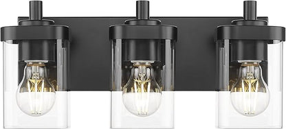 METWET Bathroom Light Fixtures Over Mirror, 3-Light Matte Black Vanity Light by Metwet