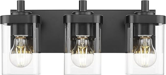 METWET Bathroom Light Fixtures Over Mirror, 3-Light Matte Black Vanity Light by Metwet