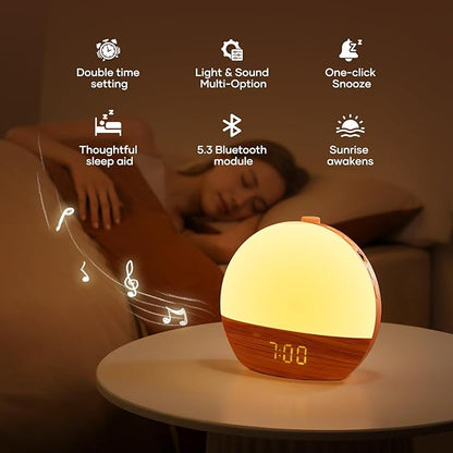 Sunrise Alarm Clock, Sound Machine, Wood Grain Dimmable Night Light - Image 3