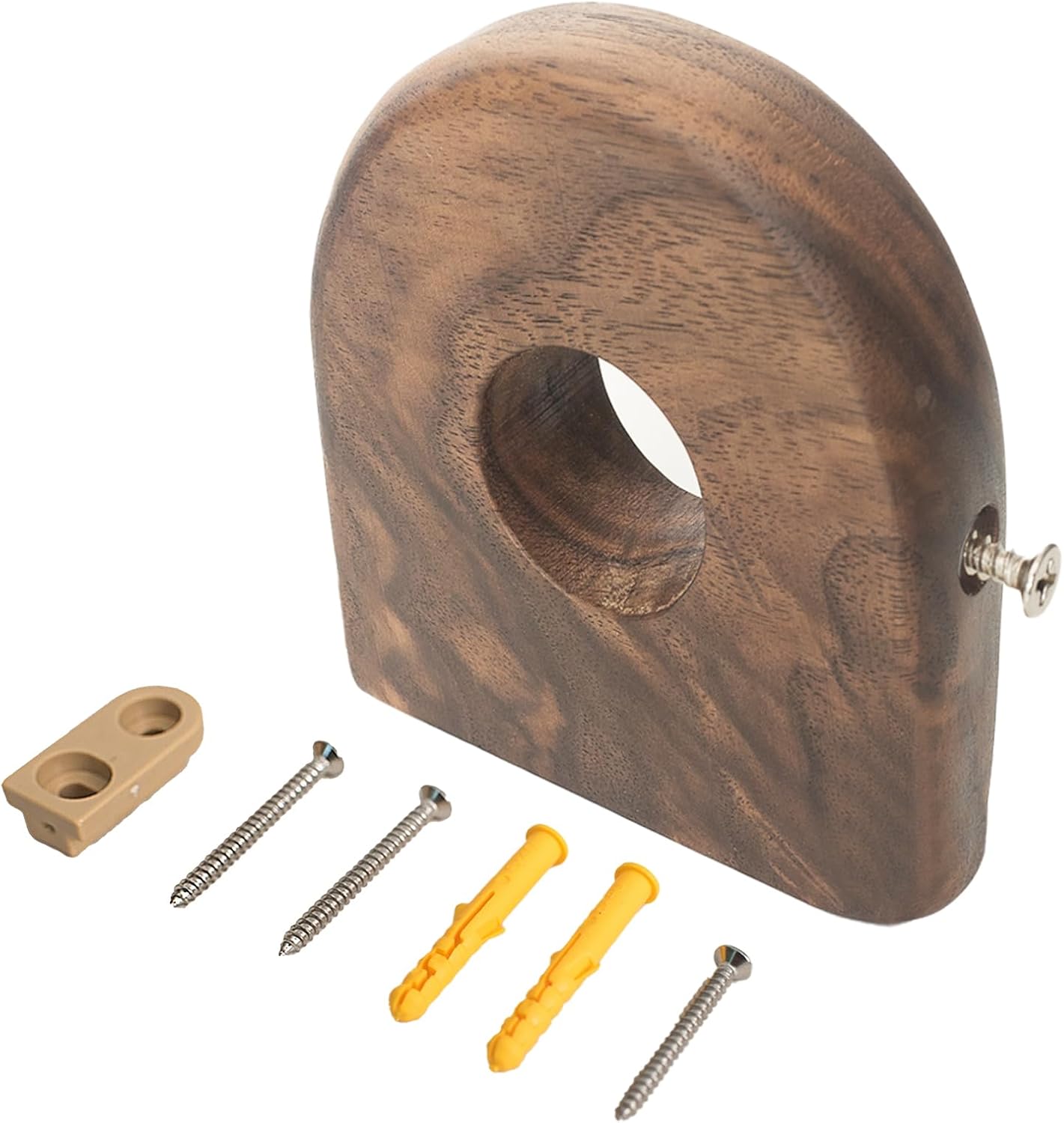 Eraecho,Semi-circle,Solid Wood Black Walnut Curtain Rod Bracket, 1.25 Inch Aperture for Roman Pole, Formaldehyde-Free Natural Finish, Quick Installation Removal, for Living Room Bedroom (Black Walnut)