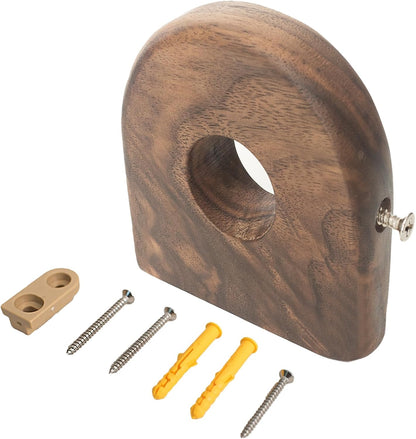 Eraecho,Semi-circle,Solid Wood Black Walnut Curtain Rod Bracket, 1.25 Inch Aperture for Roman Pole, Formaldehyde-Free Natural Finish, Quick Installation Removal, for Living Room Bedroom (Black Walnut)