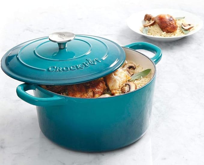 Crock-Pot Artisan 5-Quart Round Enameled Cast Iron Dutch Oven – Teal Ombre - Image 6
